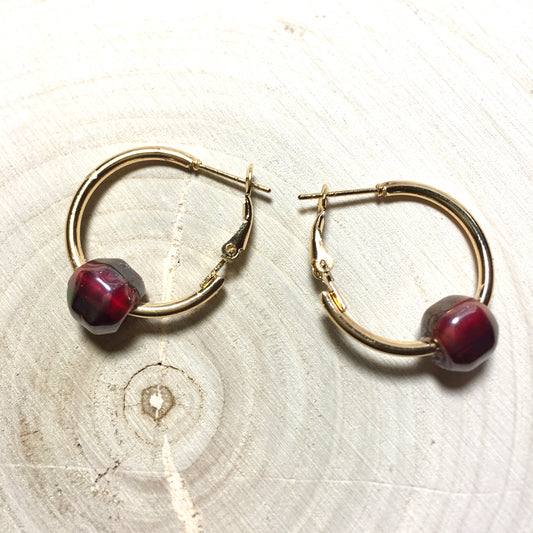 E24-F30 Red Cuboid and Gold Earrings