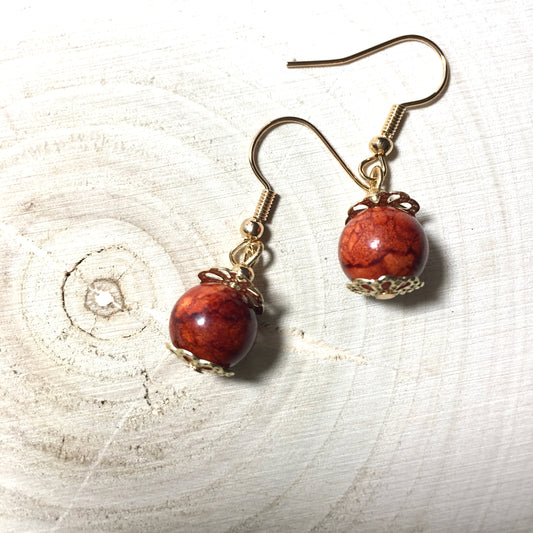 E24-F14 Ceramic Orange and Gold Earrings