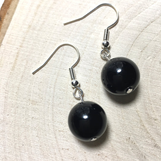 E24-F16 Black Jasper and Silver Earrings