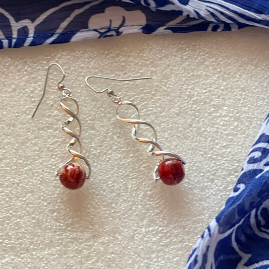25E 22 Silver spiral earrings with red jasper