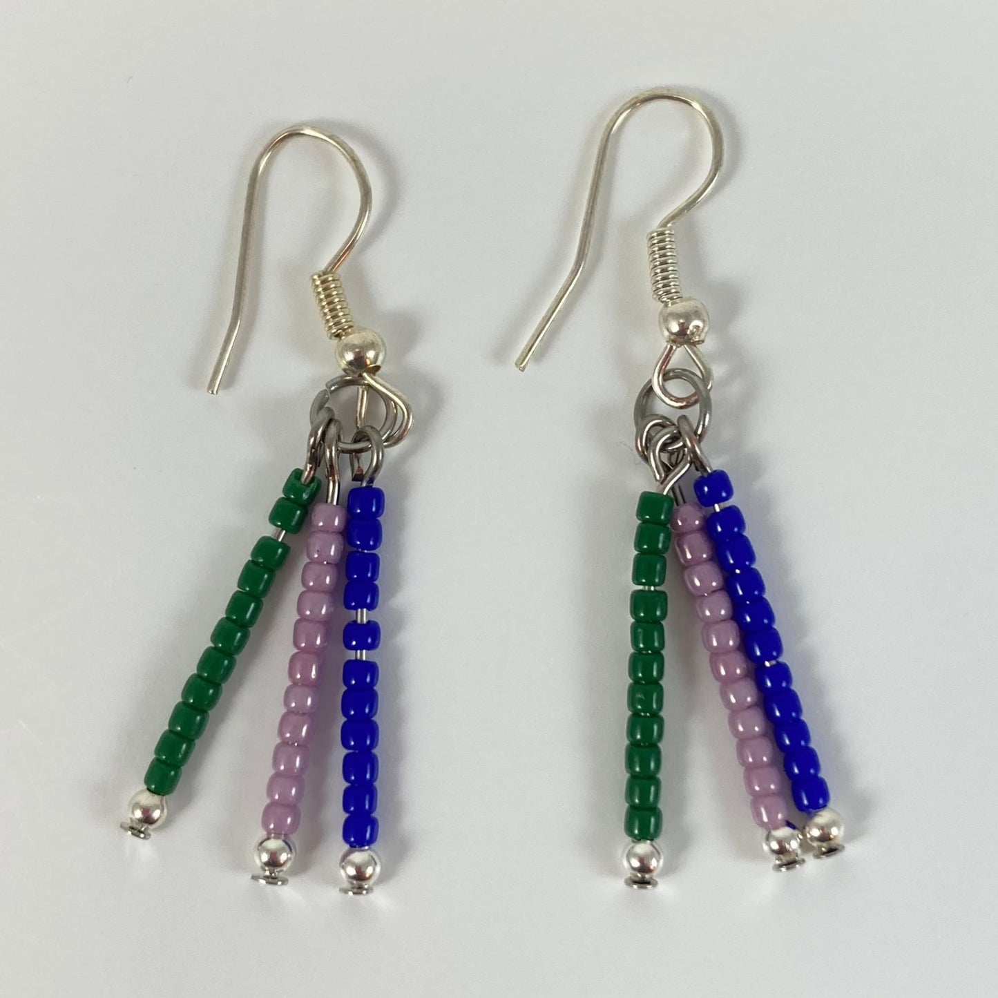 FFB32 - Friendship Bracelet & Earrings - Blue, Mauve & Green