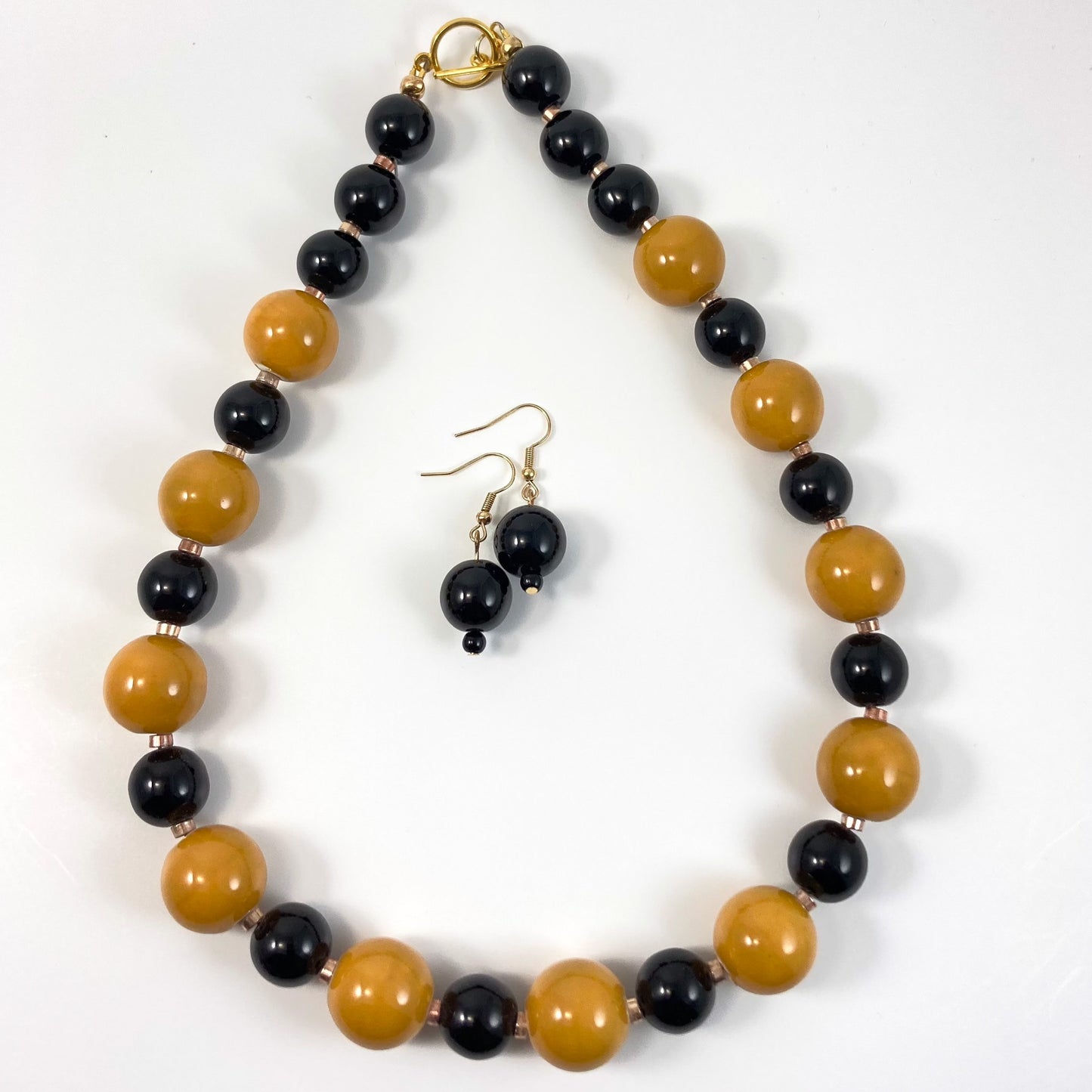 26S - Black & Gold Necklace & Earring Set