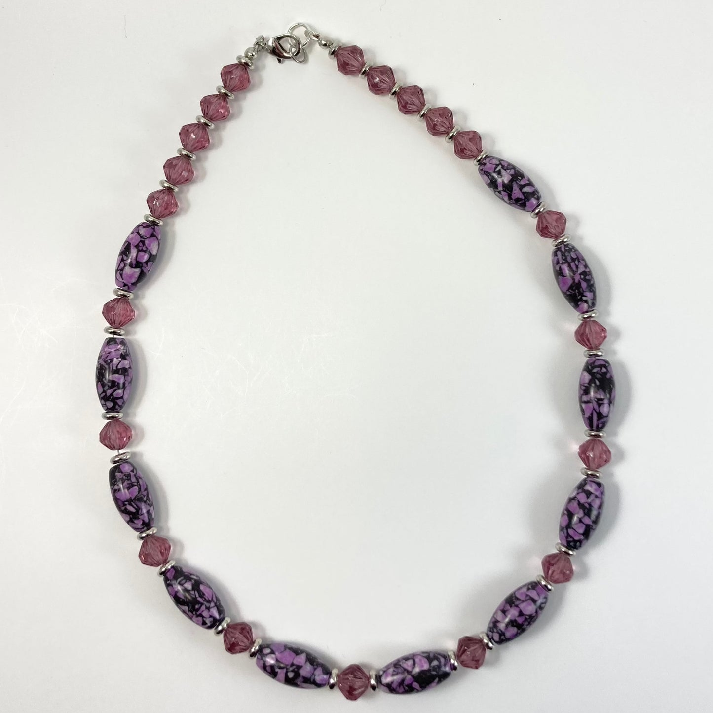 29S - Purple Marble & Glass Necklace, Bracelet & Earring Set