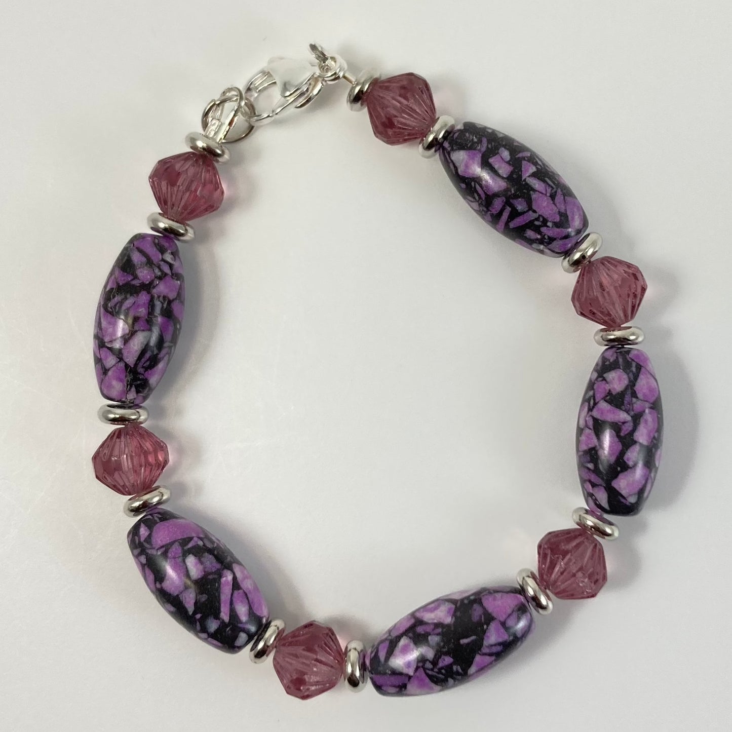 29S - Purple Marble & Glass Necklace, Bracelet & Earring Set
