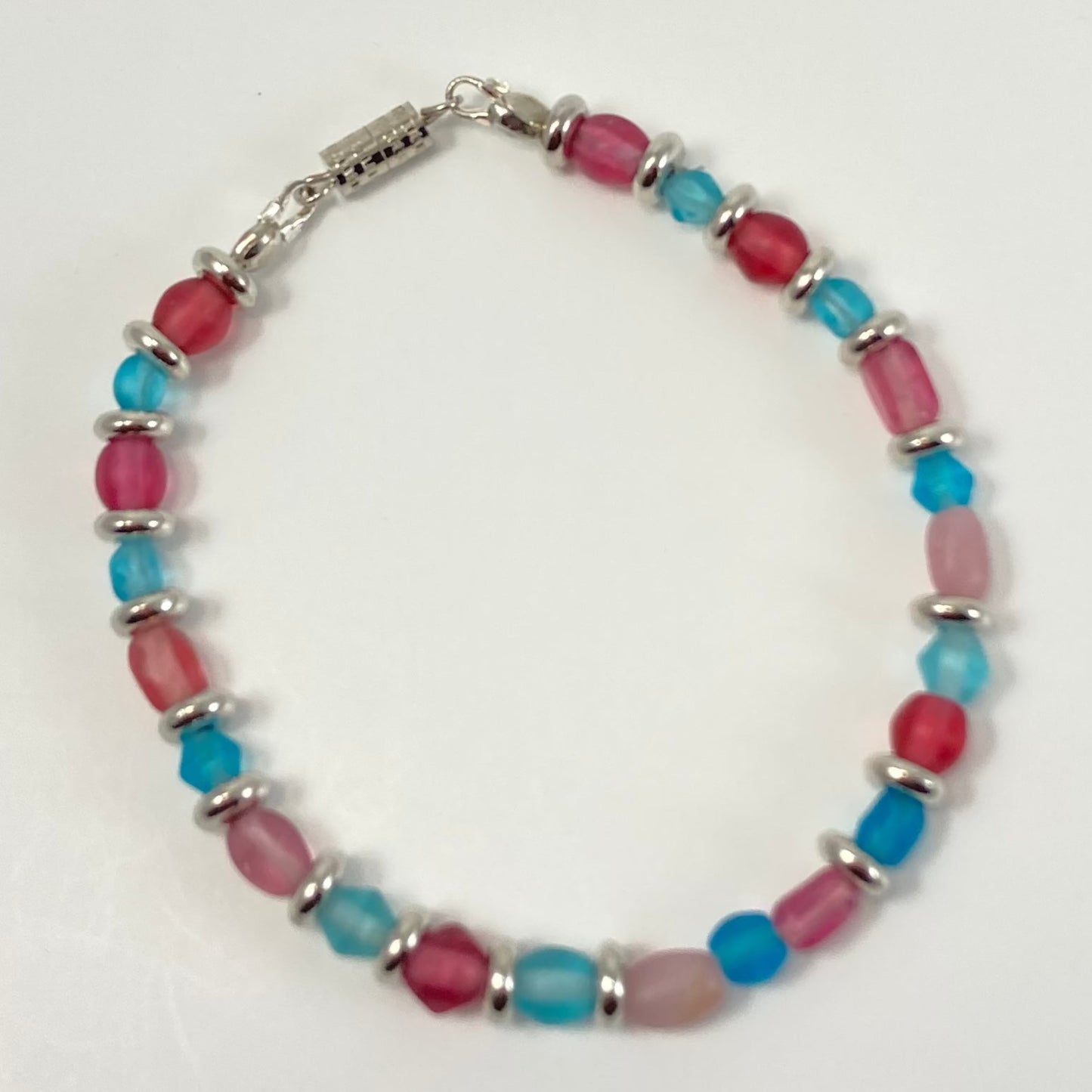 32S - Pink & Blue Bead Bracelet & Earrings