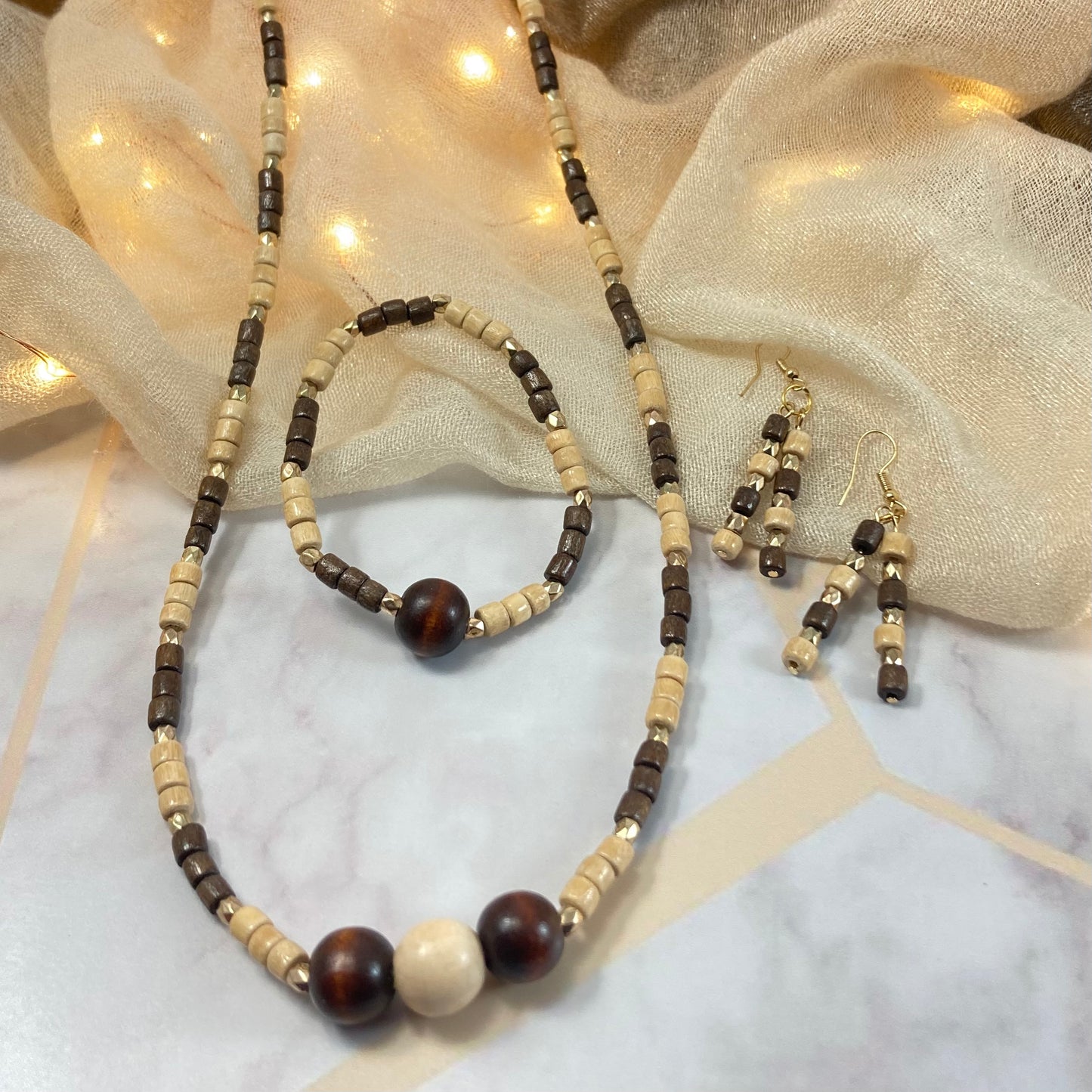 37S Wood Necklace, Bracelet and Earring Set