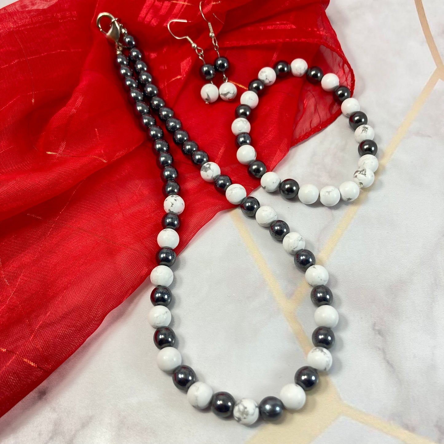 36S White & Black Pearl Bead Jewelry Set