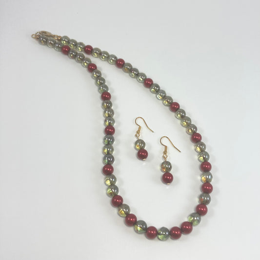 39S Red & Gold Bead Necklace and Earring Set