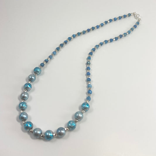 30S-3 Blue Metallic Bead Necklace