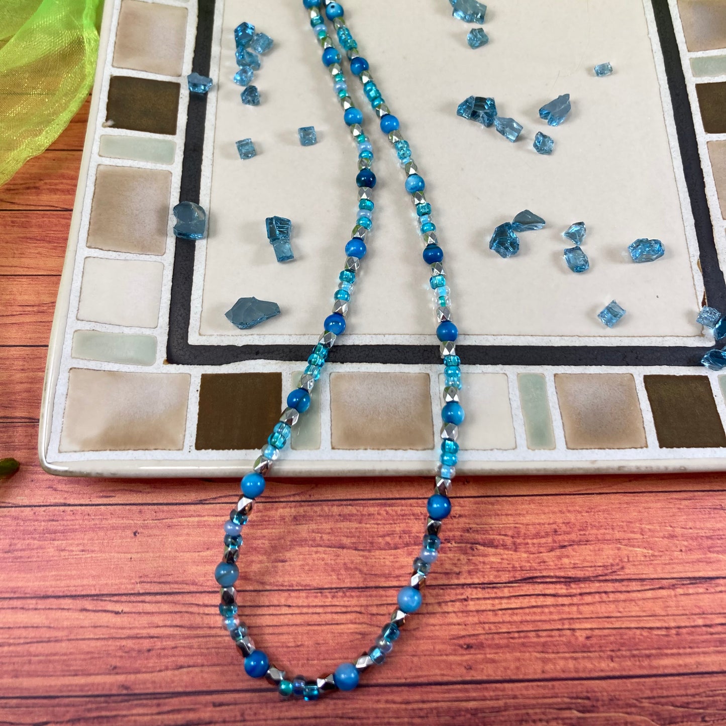 30S-2 Blue Metallic Bead Necklace