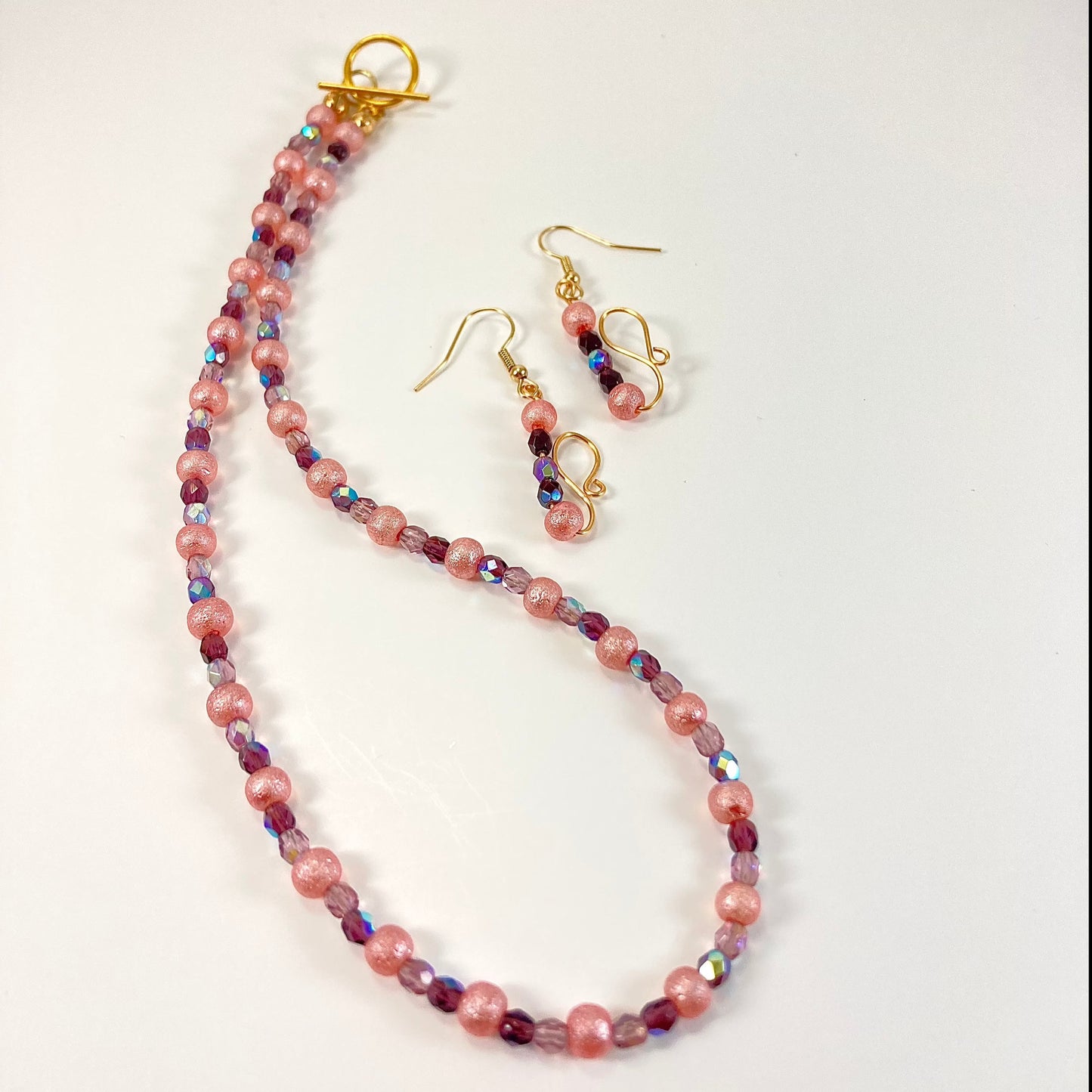 23S - Pink Frosted Necklace and Earring Set