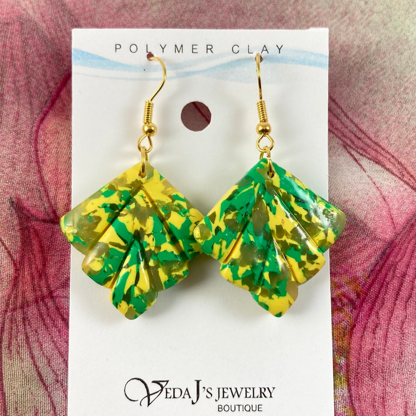 PLYCL-10 - Green & Yellow Translucent Marbled Earrings