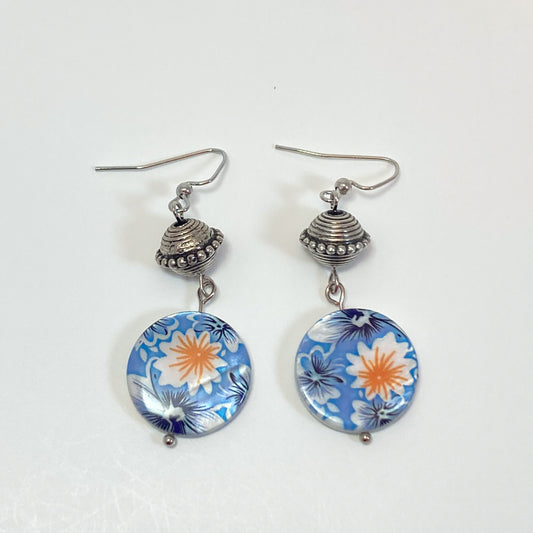 VE24-01 Blue & Peach Dangle Earrings