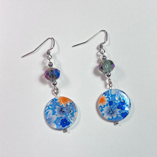 VE24-03 Blue & Peach Dangle Earrings