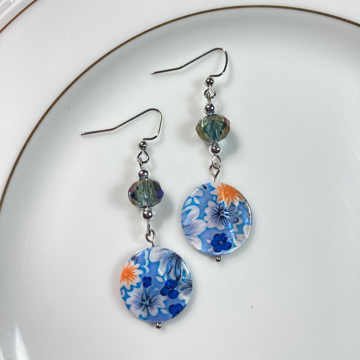 VE24-03 Blue & Peach Dangle Earrings
