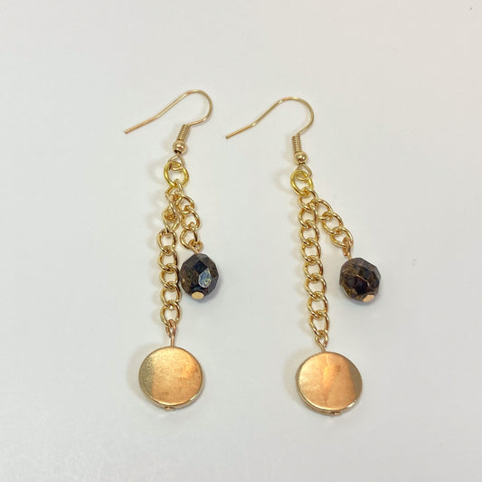 VE24-08 Gold Bead Dangle Earrings