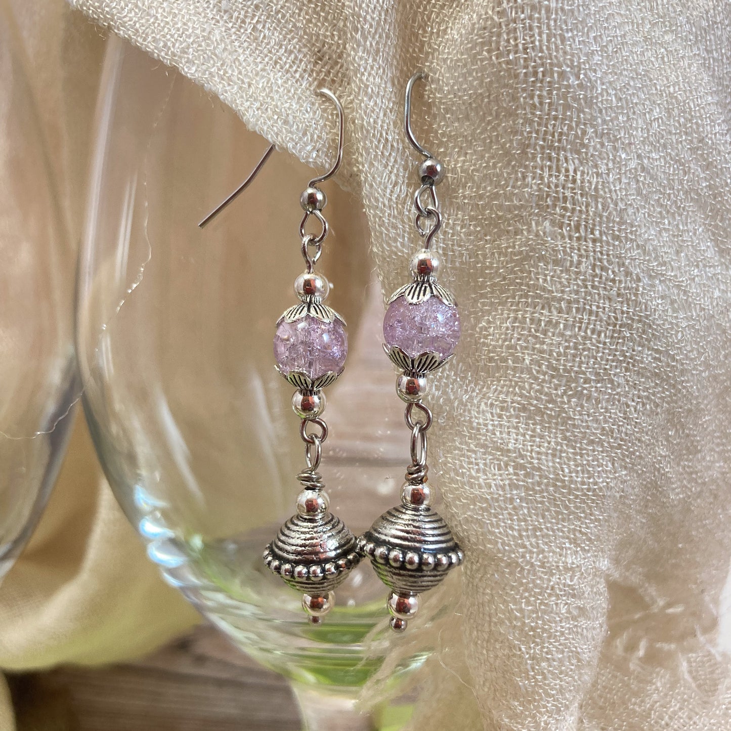 VE24-13 - Pink & Silver Earrings