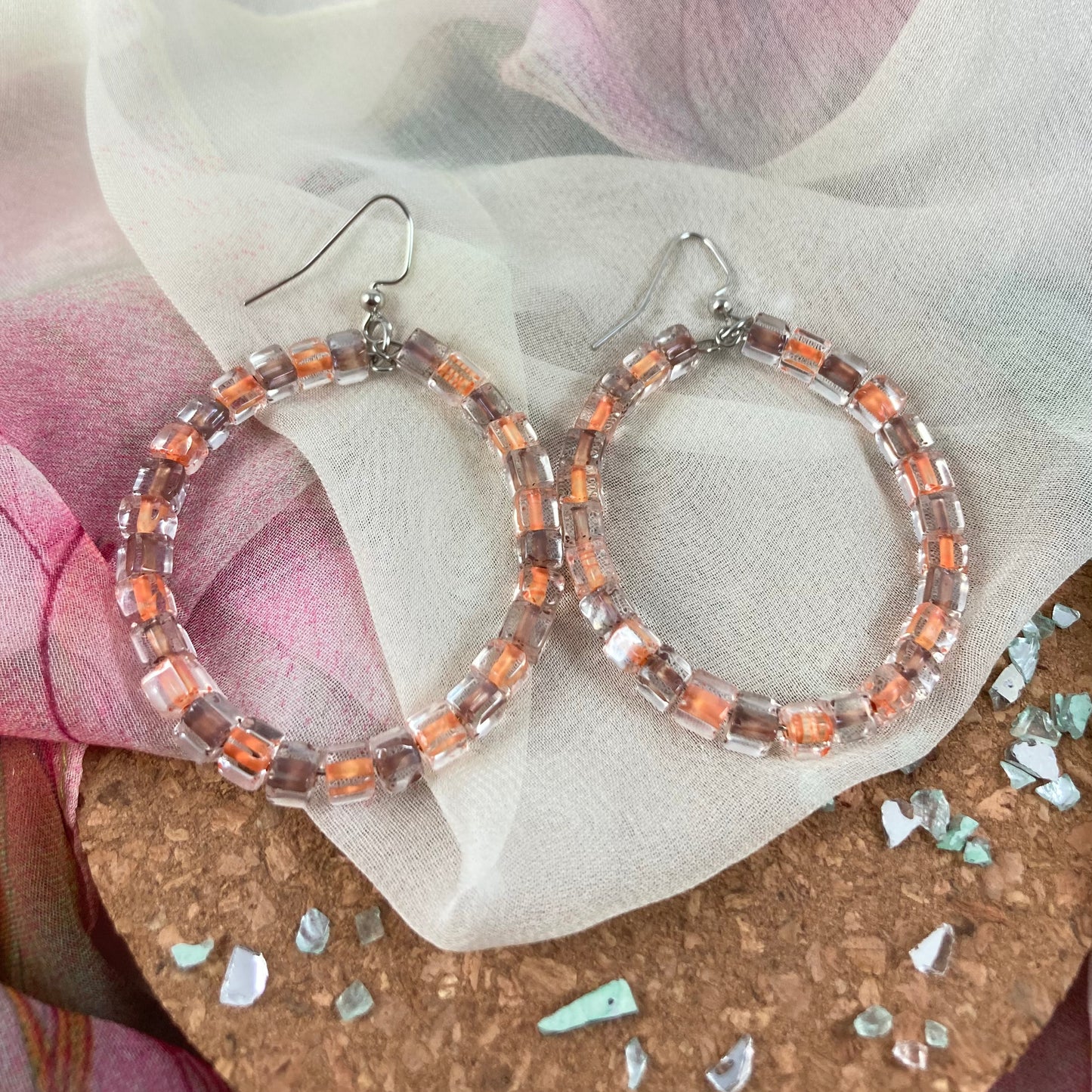 VE24-22 - Tangerine & Taupe Hoop Earrings