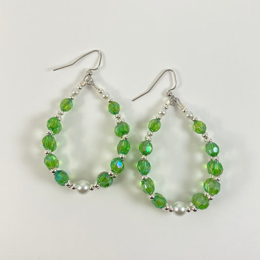 VE24-23 - Teardrop Green & Pearl Dangle Earrings