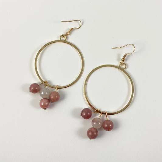 VE24-25 - Gold Hoop Earrings w/ 3 Dangles of Beads