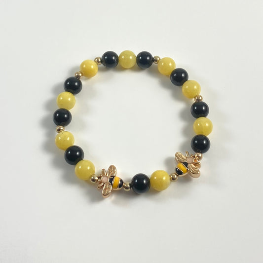 B24-31 - Yellow and Black Stretch Bracelet w/ Bee Focals