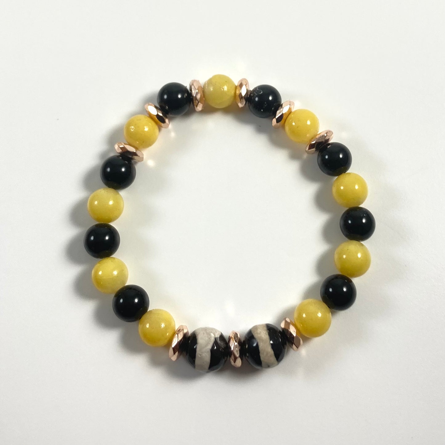B24-32 - Yellow, Black & Rose Gold Stretch Bracelet