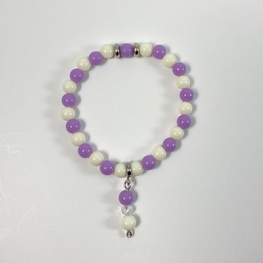 B24-GB1 - Girls Purple & White Stretch Bracelet