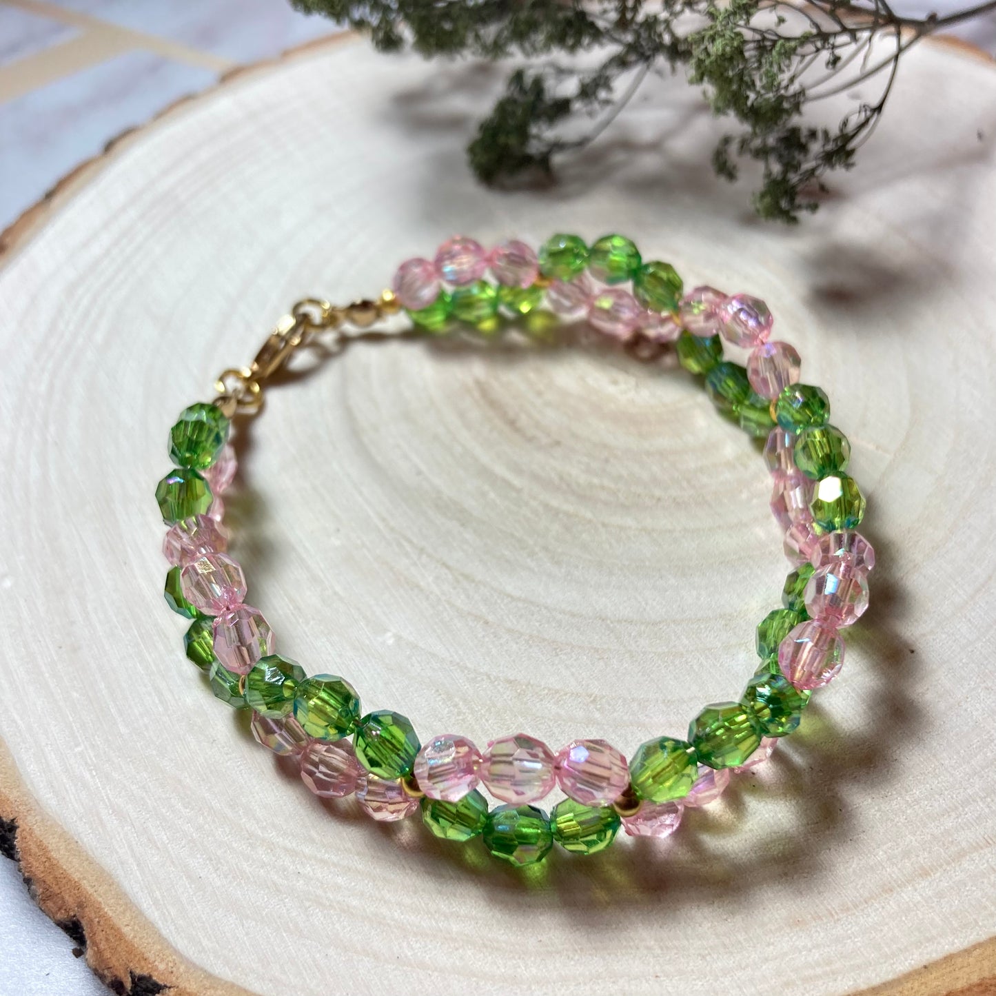 B24-PW1 - Pink & Green Twist Bracelet