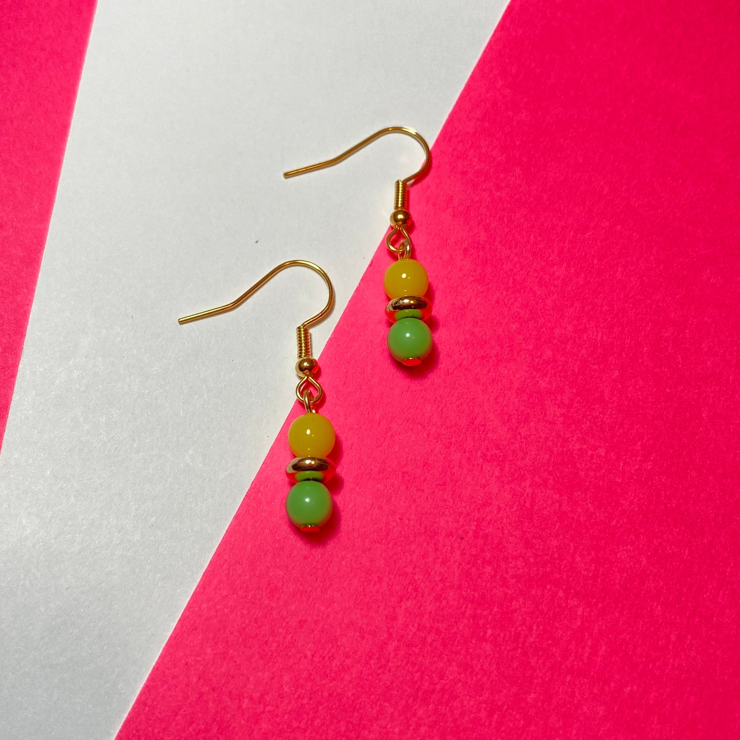 E24-D6 - Green & Yellow Dangle Earrings