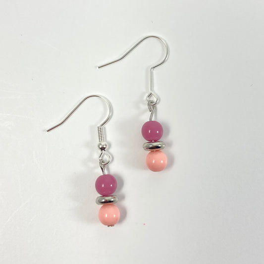 E24-D3 - Mauve & Light Pink Dangle Earrings