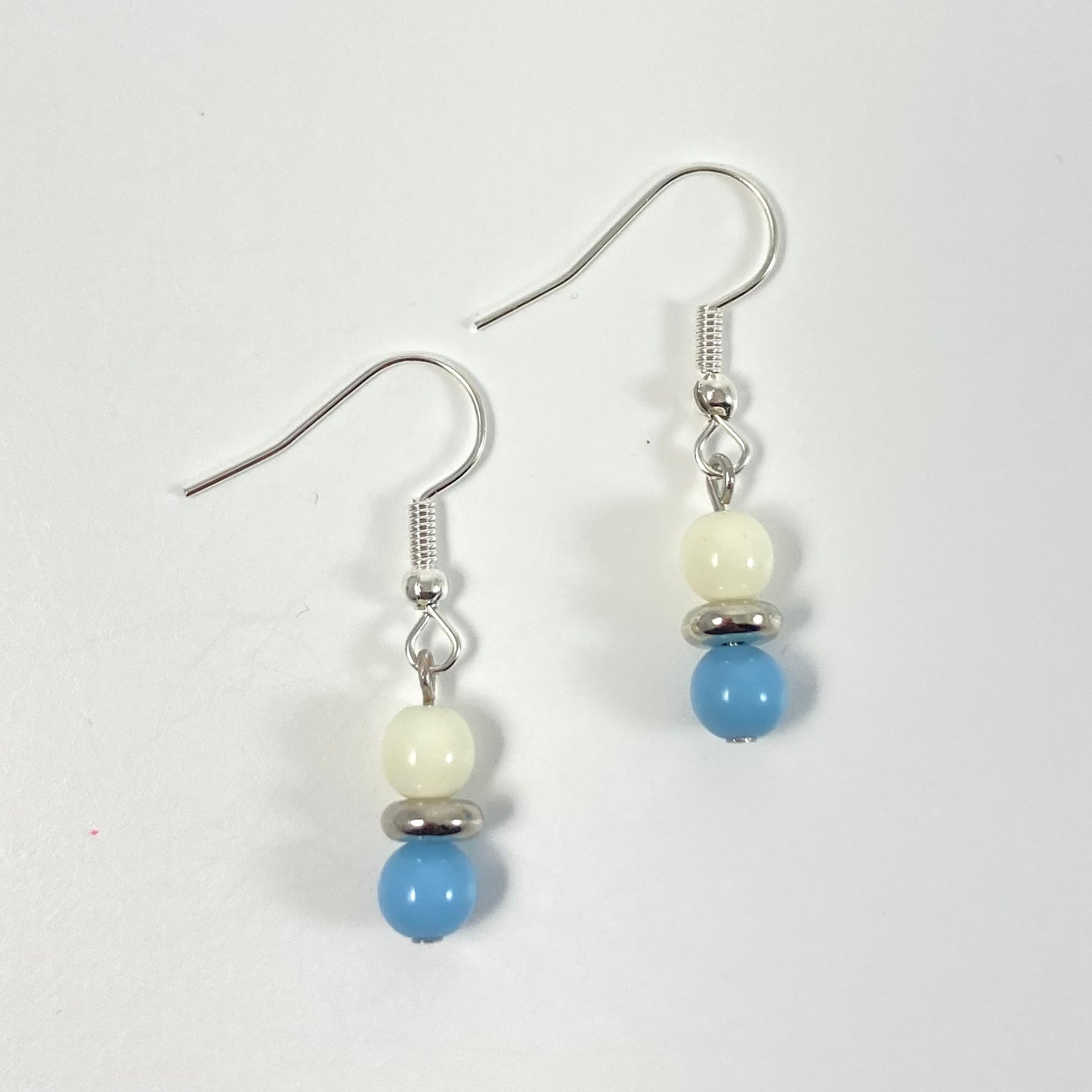 E24-D8 - Blue, White & Silver Dangle Earrings