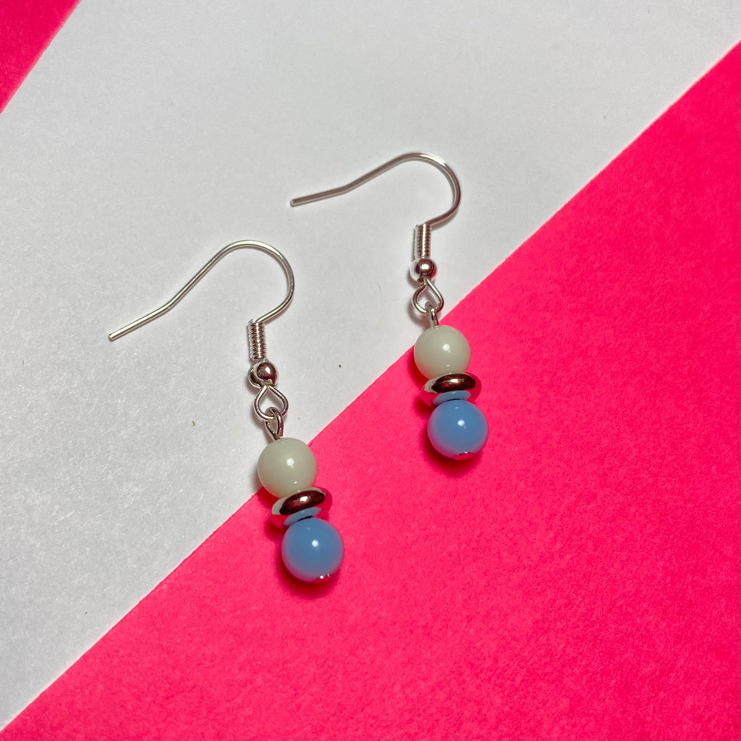 E24-D8 - Blue, White & Silver Dangle Earrings