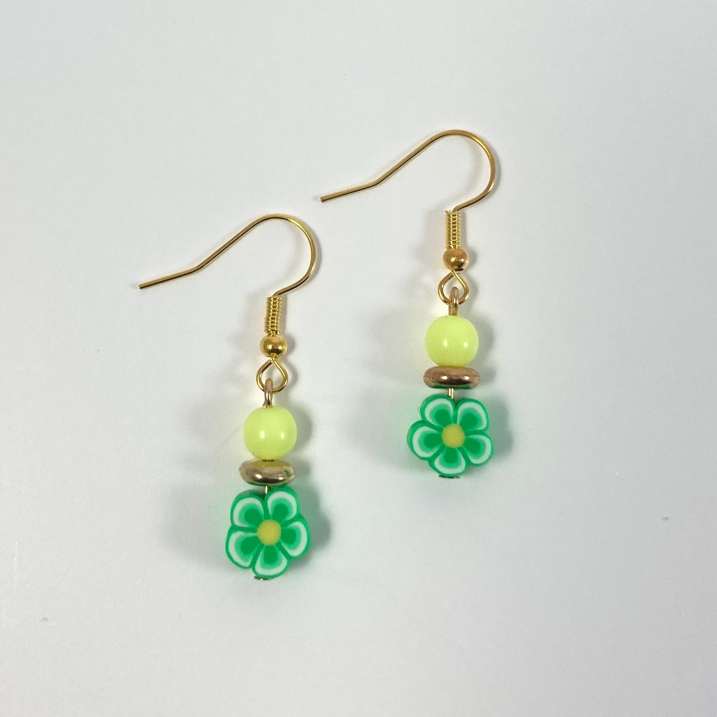 E24-YF2 - Green & Yellow Polymer Flower Earrings