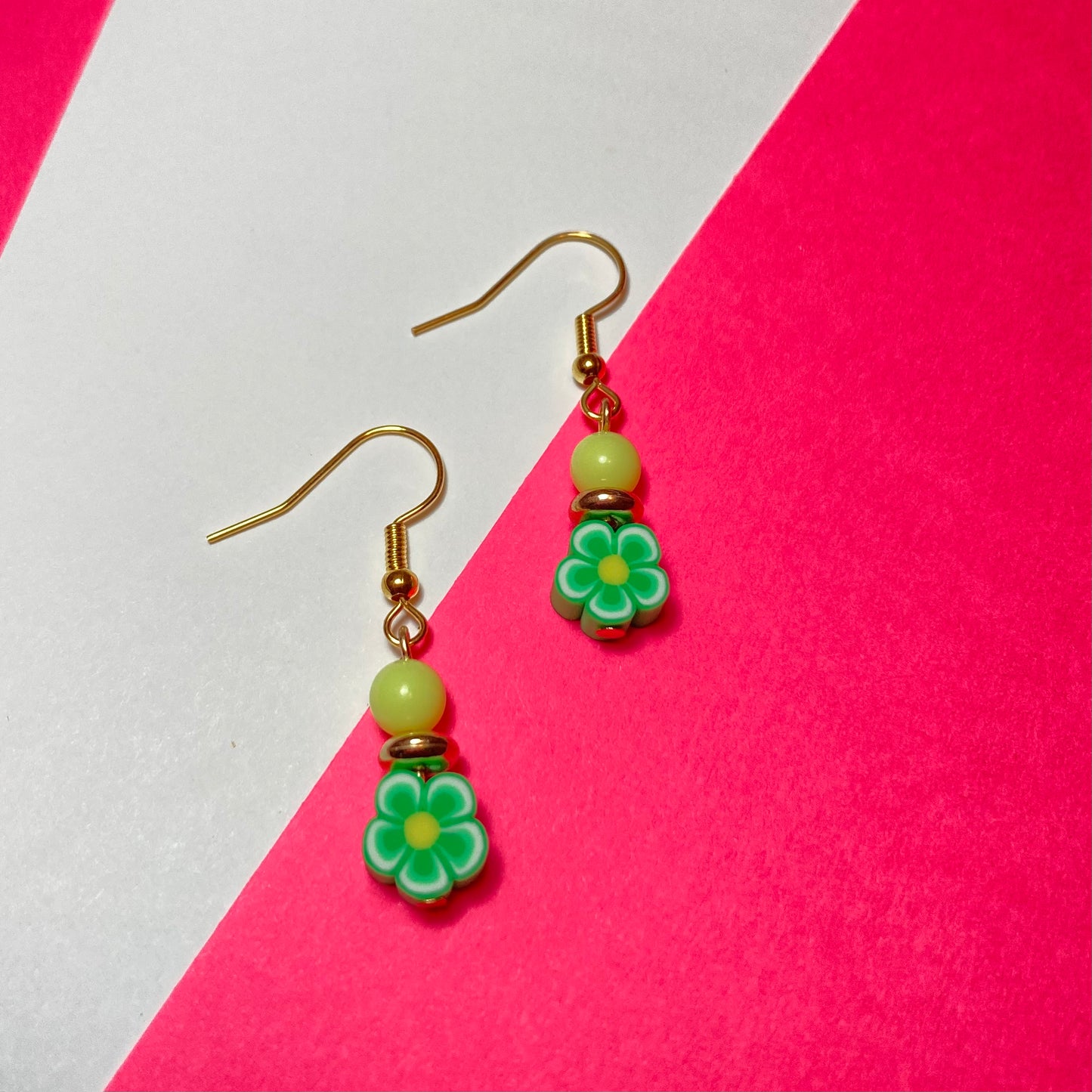 E24-YF2 - Green & Yellow Polymer Flower Earrings