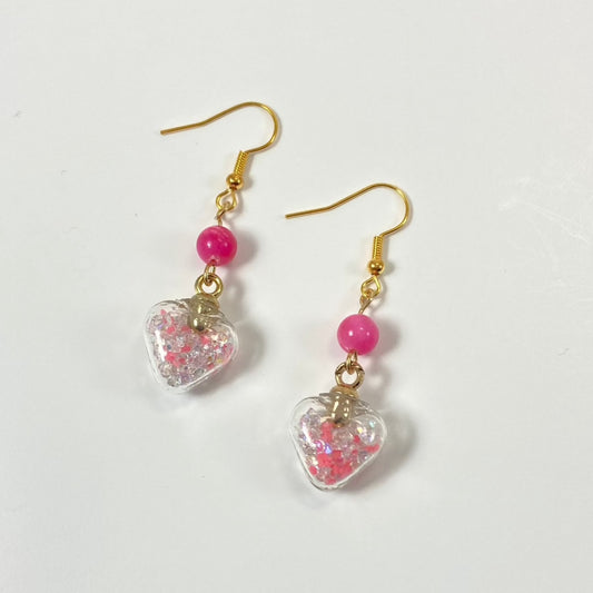 FHFS61 - Glass Heart Earrings - Pink & Yellow