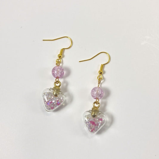 FHFS63 - Glass Heart Earrings - Sparkling Purple