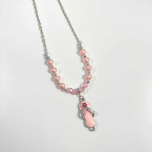 N24-C2 - Pink & Silver Necklace w/ Flip-Flop Focal