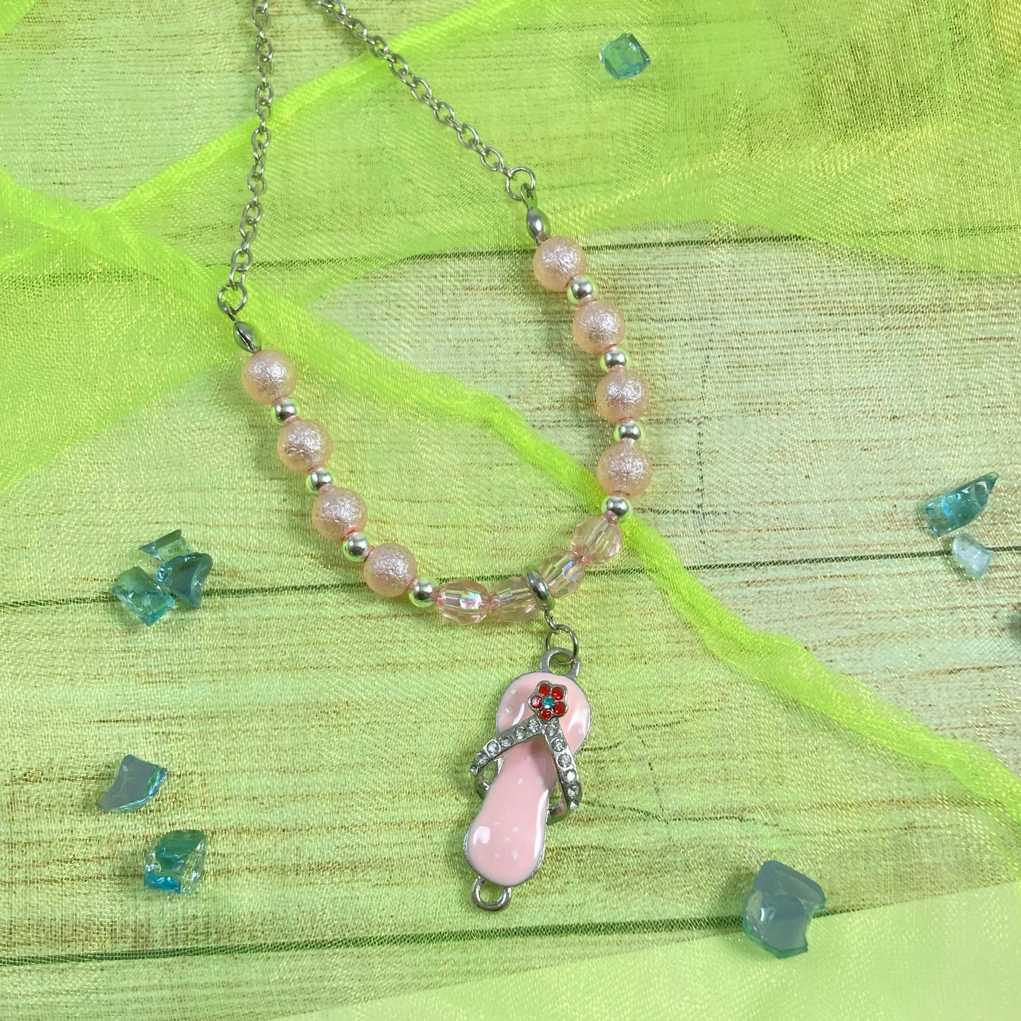 N24-C2 - Pink & Silver Necklace w/ Flip-Flop Focal