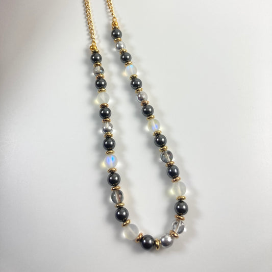 N24-C8 - Black, White & Gold Necklace