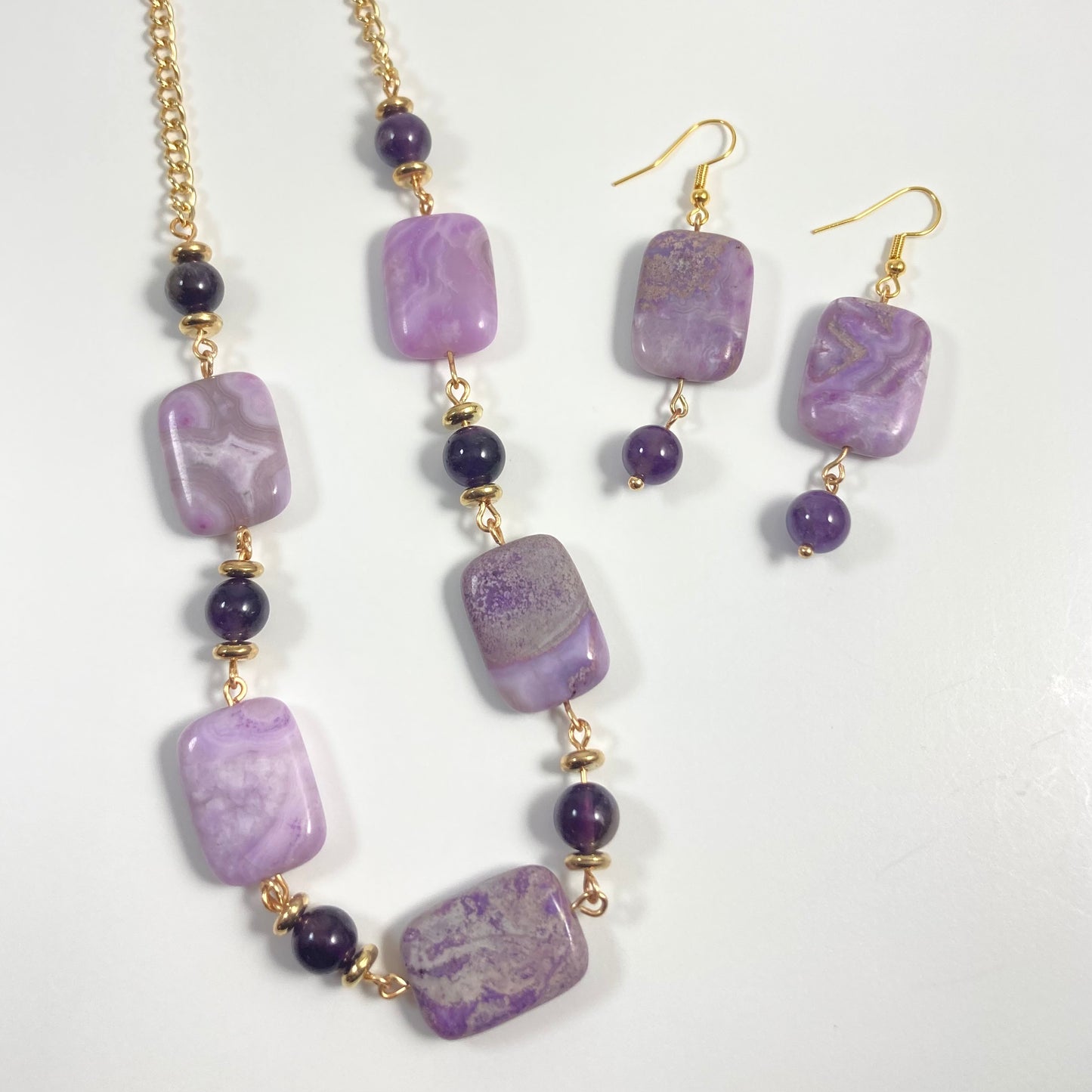 S24-S2 - Marbled Purple & Gold Necklace and Earring Set