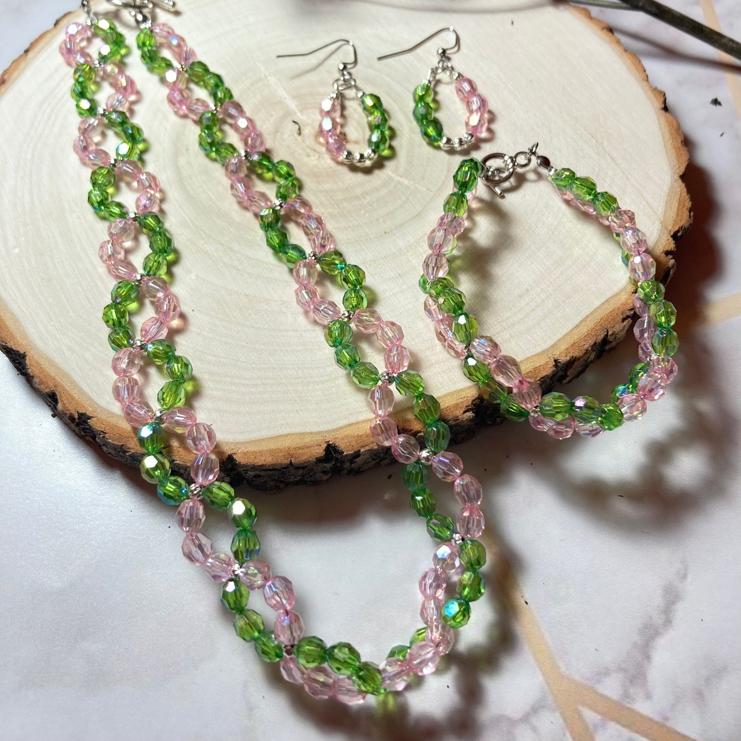 S24-PW1 - Pink & Green Twisted Jewelry Set