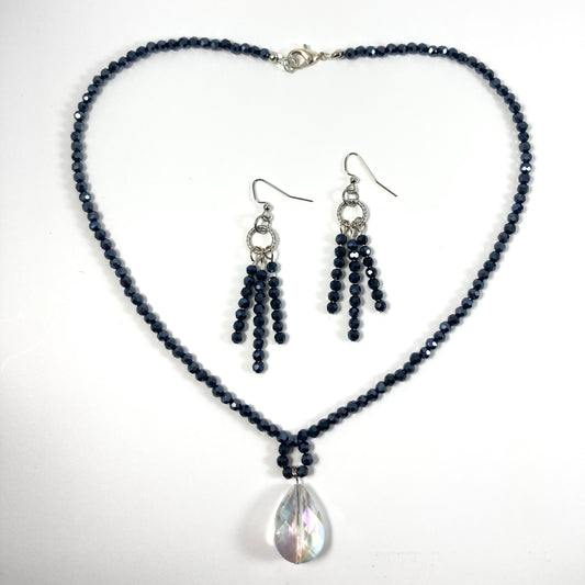 S24-PW3 - Deep Dark Blue Necklace & Earring Set