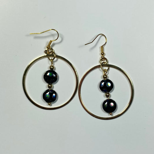 VE24-27 - Black & Gold Dangle Earrings
